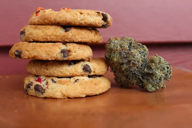 Biscuits au cannabis CBD, accompagnés de fleurs de bourgeons d'oranger 